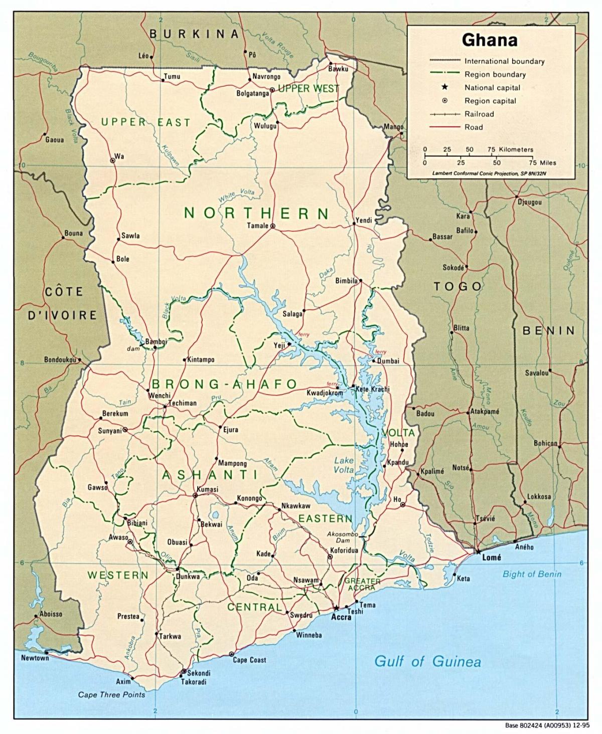 加纳地图与城市和城镇